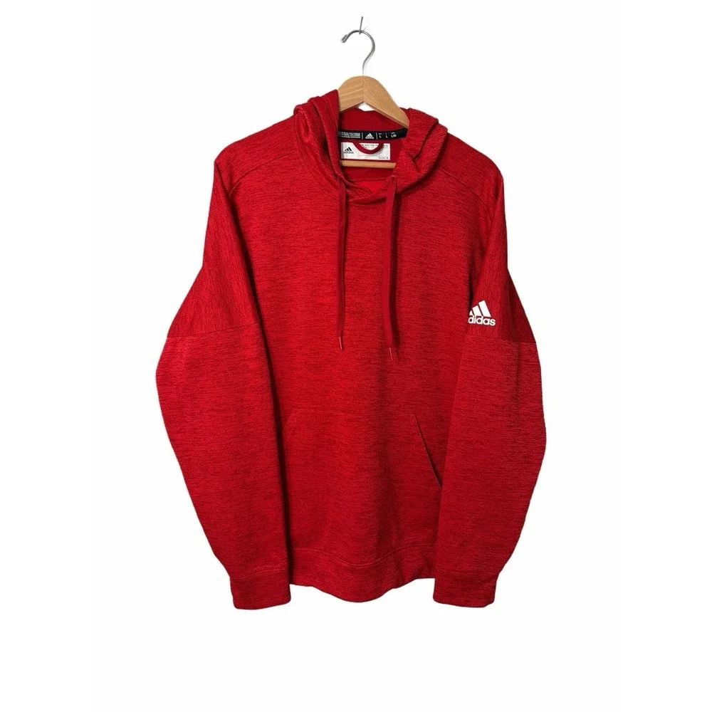 Adidas Mens Athletics Team Issue Pullover Hoodie Sweatshirt Red Soft - Large‎